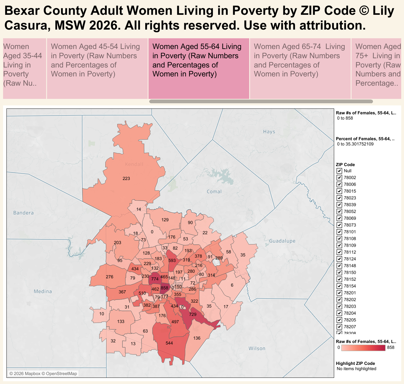Bexar County Adult Women Living in Poverty by ZIP Code