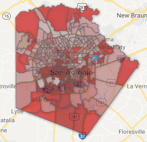 Hardship index map of Bexar County