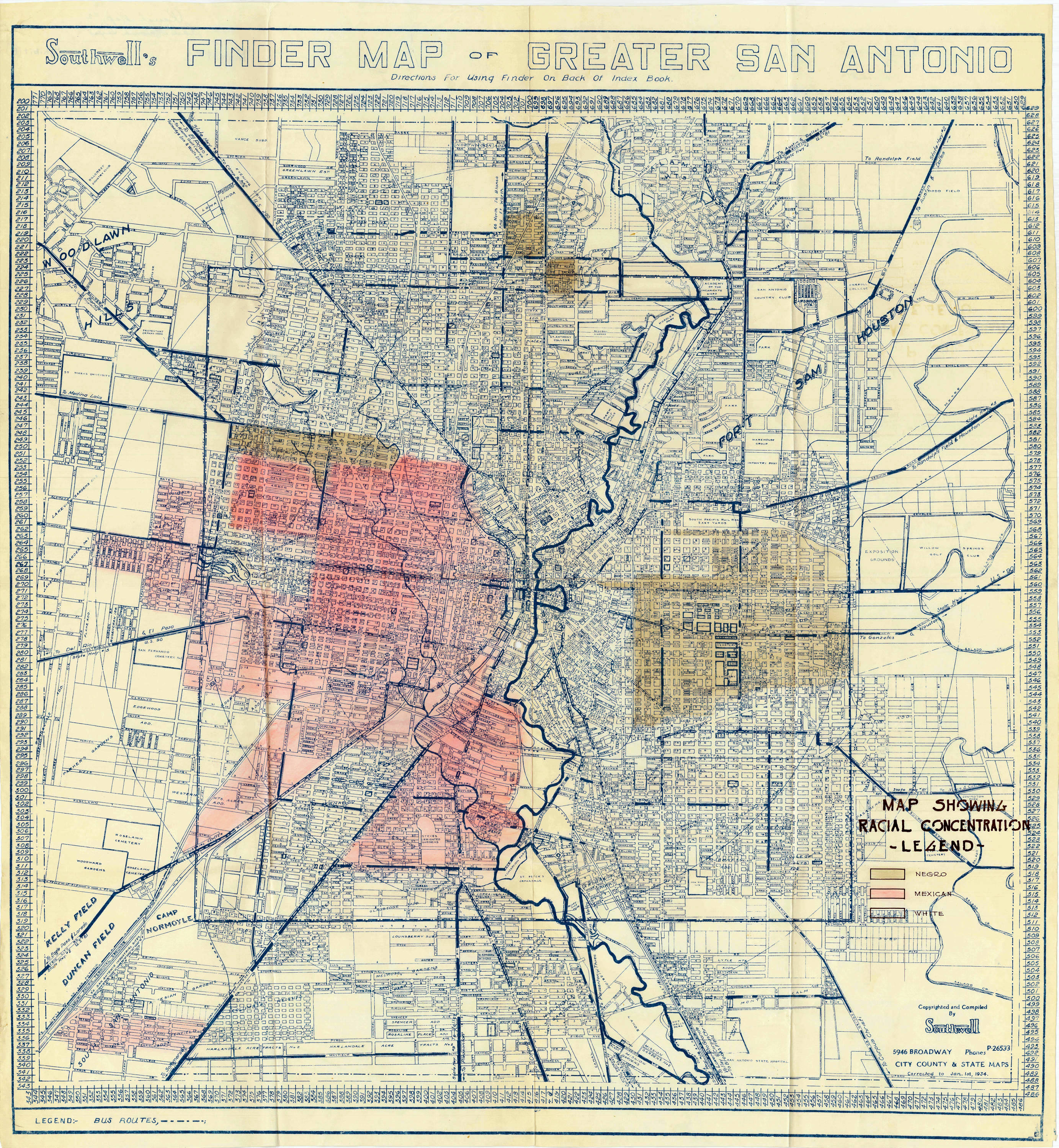 1934 HOLC racial concentration map of San Antonio