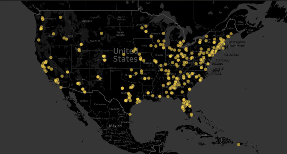 Map showing where pilot survey respondents were located across the U.S.