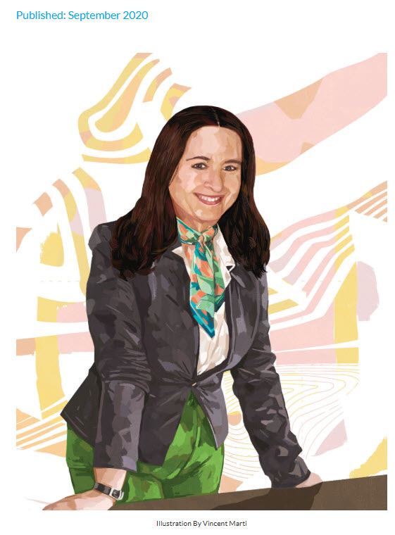 Illustrated profile of Lily Casura in San Antonio magazine, September 2020